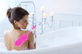 img 3 attached to Enhance Bathing Experience with DecorRack Bath Sponge: Long Handled Shower Loofah Brush for Exfoliation and Deep Cleaning, Rejuvenate Skin with 8” Curved Handle, Includes Long Mesh Pouf - Pink (1 Pack)