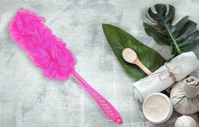 img 1 attached to Enhance Bathing Experience with DecorRack Bath Sponge: Long Handled Shower Loofah Brush for Exfoliation and Deep Cleaning, Rejuvenate Skin with 8” Curved Handle, Includes Long Mesh Pouf - Pink (1 Pack)