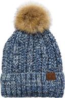 🧶 c.c cable knit beanie with thick fuzzy faux fur pom and fleece lining logo