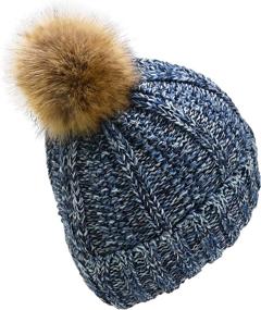 img 2 attached to 🧶 C.C Cable Knit Beanie with Thick Fuzzy Faux Fur Pom and Fleece Lining