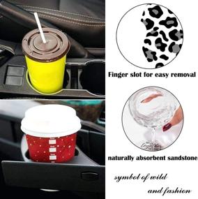 img 2 attached to 🐆 Leopard Print Car Coasters - Pack of 2, Grey Ceramic Absorbent Drink Cup Holder Coasters with Easy Removal Finger Notch