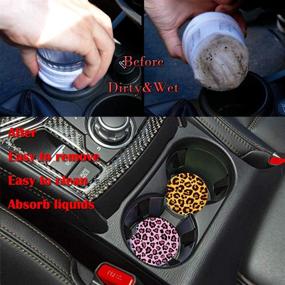 img 1 attached to 🐆 Leopard Print Car Coasters - Pack of 2, Grey Ceramic Absorbent Drink Cup Holder Coasters with Easy Removal Finger Notch