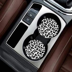 img 3 attached to 🐆 Leopard Print Car Coasters - Pack of 2, Grey Ceramic Absorbent Drink Cup Holder Coasters with Easy Removal Finger Notch