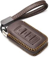 🔑 vitodeco genuine leather smart key fob case cover protector for lexus ux, nx, rx, gx, lx, is, es, gs, ls (4-button, brown) - 2014-2021 logo