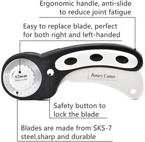img 3 attached to 🔪 45mm Ergonomic Handle Rotary Cutter Set with 7pcs Replacement Blades, Safety Lock - Ideal for Fabric, Leather, Paper, Crafting, Sewing, Quilting - Suitable for Left & Right Hand - Black