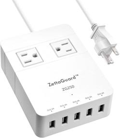 img 4 attached to 🔌 Zettaguard Mini 2-Outlet Travel Power Strip Surge Protector with 5 USB Charger USB Charging Station Hub (Smart USB Port, 40W/8A) and 5 Feet Power Cord, White - Compact and Efficient Power Solution for Travelers