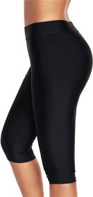 img 2 attached to 👖 Calflint Women's Mid Waist Rashguard Crop Swim Leggings Unitard Tankini Capri Pants