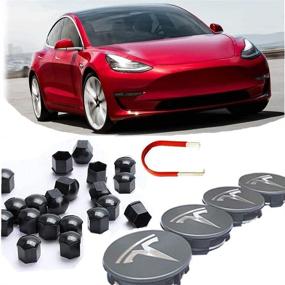 img 2 attached to 🔧 Комплект аэродинамических ковриков колес KENPENRI для Tesla Model 3, S и X - Включает 4 центральные крышки и 20 накладок на гайки - Темно-серый и серебристый