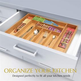 img 2 attached to 🎋 Bamboo Expandable Utensil Drawer Organizer - Premium Storage Solution for Cutlery, Flatware, and Silverware