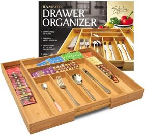 img 4 attached to 🎋 Bamboo Expandable Utensil Drawer Organizer - Premium Storage Solution for Cutlery, Flatware, and Silverware