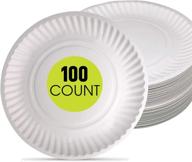 🍽️ white paper plates 9 inch - [100 count], uncoated disposable round plates, ideal for lunch or dinner, eco friendly microwaveable bulk pack logo