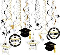 🎉 2021 gold, black, and silver graduation party decorations: hanging swirls, congrats grad banner, black graduation cap stars; adventure begins dangling home classroom decor for high school, college, university. logo