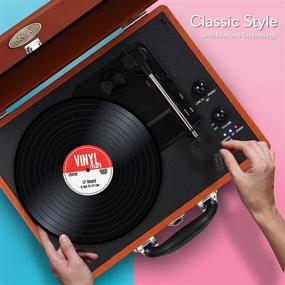 img 1 attached to Pyle Upgraded Vintage Record Player - Classic Vinyl Turntable with Bluetooth, Rechargeable Batteries, MP3 Vinyl, Music Editing Software Included, Compatible with Mac & PC, 3 Speed - PVTTBT6BR Brown