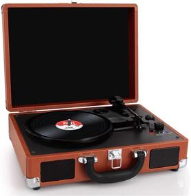 img 4 attached to Pyle Upgraded Vintage Record Player - Classic Vinyl Turntable with Bluetooth, Rechargeable Batteries, MP3 Vinyl, Music Editing Software Included, Compatible with Mac & PC, 3 Speed - PVTTBT6BR Brown