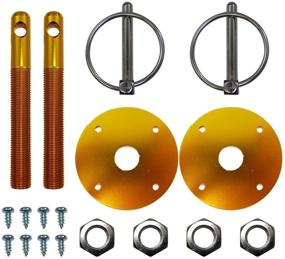 img 1 attached to Premium Aluminum Anodized Hood Pin Kit: Flip Over - GM Ford Gold Hot Street Rod Chevy