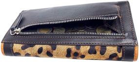 img 1 attached to LW-1802 TAJ Leopard Ladies Wallet - Genuine Leather Book Style, Black with Tan Cowhide & Jersey Leopard Print - 11 Card Slots, 1 Card Window, 4 Slide Pockets, 1 Zip Compartment Pocket, 1 Back Silver Metal Zip Pocket