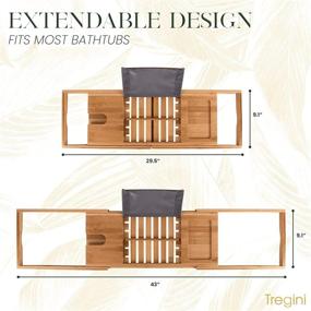 img 1 attached to 🛀 Extendable Bamboo Wood Bath Tub Caddy - Premium Luxury Tray with Adjustable Reading Rack for Book, iPad, or Kindle - Wine Glass Holder - Cellphone or Tablet Slot - Updated