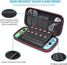 img 2 attached to 🎮 Ultimate Accessories Bundle for Nintendo Switch with Animal Crossing - 12 in 1 Kit Including Carrying Case, Screen Protector, Game Card Cases, Silicone Case, Thumb Grip Cap - Black