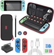 🎮 ultimate accessories bundle for nintendo switch with animal crossing - 12 in 1 kit including carrying case, screen protector, game card cases, silicone case, thumb grip cap - black logo