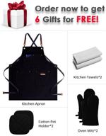 versatile and stylish cross-back cotton-canvas apron with pockets - ideal for art, bbq, baking, bartending, barista, crafts, grill, kitchen, and styling - comes with bonus gift combos - black logo