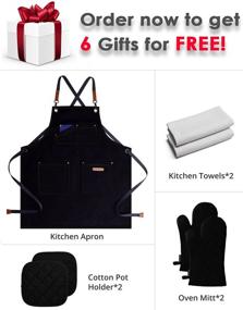 img 4 attached to Versatile and Stylish Cross-Back Cotton-Canvas Apron with Pockets - Ideal for Art, BBQ, Baking, Bartending, Barista, Crafts, Grill, Kitchen, and Styling - Comes with Bonus Gift Combos - Black