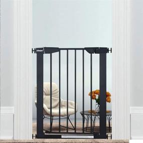 img 4 attached to 🚪 WAOWAO Narrow Baby Gate: Convenient Walk-Thru, Pressure/Hardware Mount, Auto Close, Black Metal Child Dog Pet Safety Gates - Ideal for Top of Stairs, Doorways, Kitchen, and Living Room - 29.13in Tall - 2 options (Black-22.83"-25.59")