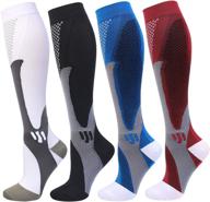 premium 4 pairs compression socks: men 🧦 & women 20-30 mmhg stockings (black+blue+white+red, size l) логотип