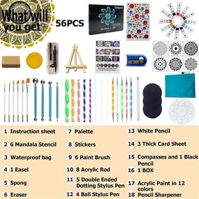 img 3 attached to Complete 56-Piece Mandala Dotting Tools Painting Kit: Acrylic Paint, Rock Dot Paint Stencils, Compass Brush, Zipper Waterproof Bag - Ideal for Nail, Stone, and Mandala Arts Drawing