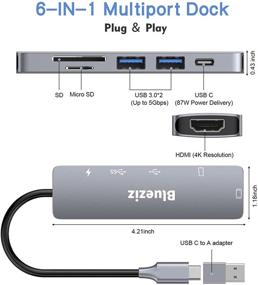 img 3 attached to 💻 6-in-1 USB C Laptop Docking Station with 4K HDMI, 2 USB 3.0, 87W PD Charger, SD/Micro SD Card Reader, USB C to A Adapter - Compatible for MacBook Pro/Air, Surface Pro, and More (Grey)