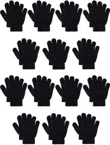 img 4 attached to Цветные зимние перчатки для детей - 14 пар теплых вязаных перчаток для мальчиков и девочек, в возрасте от 5 до 12 лет