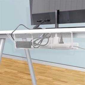 img 2 attached to 🔌 White Super Sturdy Metal Under Desk Cable Management Tray - 17 Inch Wire Tray Desk Organizer Set of 2