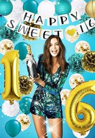 img 2 attached to 🎉 Teal Sweet 16 Birthday Decorations for Girls - Sixteen Birthday Supplies with Gold Confetti Latex Balloons, Tissue Pom Poms, and Happy 16th Birthday Party Supplies