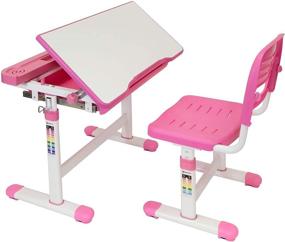 img 4 attached to 🎒 Height Adjustable Kids Desk and Chair Set by Mount-It! - Ergonomic Children's School Workstation with Storage Drawer in Pink