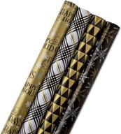 🎁 стильная двусторонняя упаковочная бумага quad-pack в черном и золотом цвете, 4 шт. - hallmark логотип