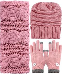 img 4 attached to Winter Warm Knit Set Knitted Women's Accessories