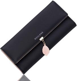 img 4 attached to 👛 Roulens Women's RFID Blocking Wallet with Leaf Pendant- PU Leather Card Holder and Phone Checkbook Organizer with Zipper Coin Purse