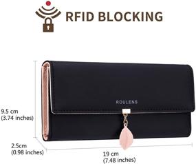 img 3 attached to 👛 Roulens Women's RFID Blocking Wallet with Leaf Pendant- PU Leather Card Holder and Phone Checkbook Organizer with Zipper Coin Purse