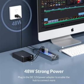 img 1 attached to ORICO USB 3.0 Hub with 10 Ports, 12V4A Power Adapter, Individual 🔌 Switches, LEDs - Ideal for iMac Pro, MacBook, PS4, Surface Pro, Laptop, HDD