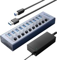 orico usb 3.0 hub with 10 ports, 12v4a power adapter, individual 🔌 switches, leds - ideal for imac pro, macbook, ps4, surface pro, laptop, hdd logo