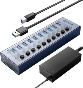 img 4 attached to ORICO USB 3.0 Hub with 10 Ports, 12V4A Power Adapter, Individual 🔌 Switches, LEDs - Ideal for iMac Pro, MacBook, PS4, Surface Pro, Laptop, HDD