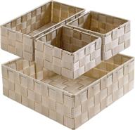 📦 harrage woven storage box cube baskets containers: ultimate organizers for office, closet, shelf, and more (set of 4, beige) логотип