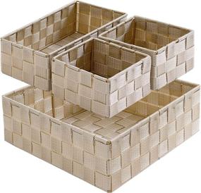 img 4 attached to 📦 Harrage Woven Storage Box Cube Baskets Containers: Ultimate Organizers for Office, Closet, Shelf, and More (Set of 4, Beige)