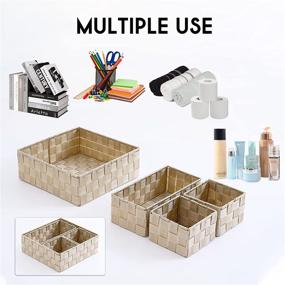 img 3 attached to 📦 Harrage Woven Storage Box Cube Baskets Containers: Ultimate Organizers for Office, Closet, Shelf, and More (Set of 4, Beige)