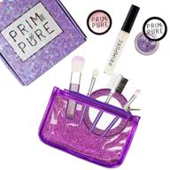 💜 glitter mineral makeup play set bundle for kids - prim and pure (purple) with brushes and mirror logo