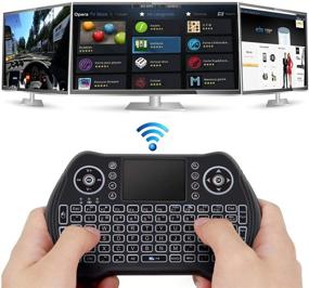 img 2 attached to Convenient Backlit Mini Wireless Keyboard with Touchpad Mouse Combo - Ideal for Google Android TV Box, PC, PAD: Rechargeable Li-ion Battery & Multi-Media Handheld Remote