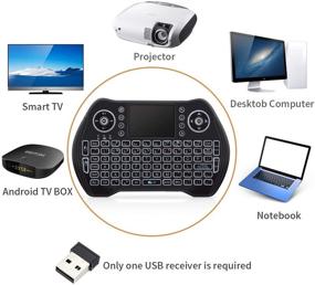 img 1 attached to Convenient Backlit Mini Wireless Keyboard with Touchpad Mouse Combo - Ideal for Google Android TV Box, PC, PAD: Rechargeable Li-ion Battery & Multi-Media Handheld Remote