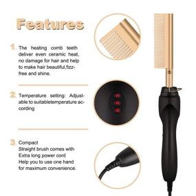 img 3 attached to Golden Multifunctional Electric Heating Comb - Hot Comb with Ceramic Plates for Portable Curling and Straightening - Secure Copper Hair Straightener Brush (1pc)