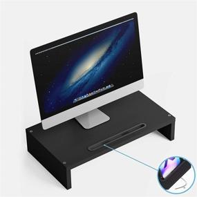img 2 attached to BAMEOS Monitor Stand - Computer Riser Desk Organizer Stand - Desktop Printer Stand for Laptop - Computer Storage Shelf & Screen Holder - 16.5 Inches with Cable Management - Phone Holder