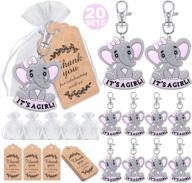 🐘 20 sets of movinpe it's a girl baby shower reusable party favors – pink baby elephant keychains with organza bags and thank you kraft tags for elephant theme party supplies, perfect for girls kids party logo