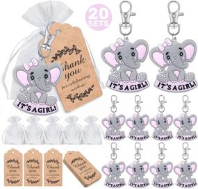 img 4 attached to 🐘 20 Sets of MOVINPE It's a Girl Baby Shower Reusable Party Favors – Pink Baby Elephant Keychains with Organza Bags and Thank You Kraft Tags for Elephant Theme Party Supplies, Perfect for Girls Kids Party